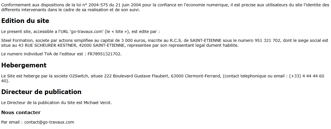 Mentions légales GO Travaux